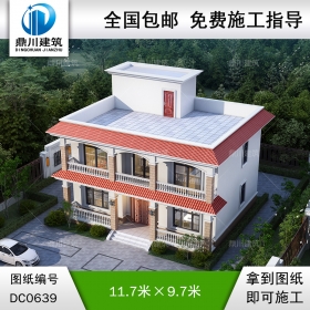 歐式二層帶陽臺自建別墅設(shè)計效果圖及施工圖_農(nóng)村兩層平屋頂房子設(shè)計圖紙,鼎川建筑