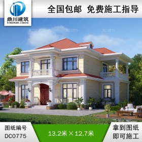 歐式二層帶陽臺(tái)別墅圖紙及效果圖_新農(nóng)村自建房設(shè)計(jì),鼎川建筑