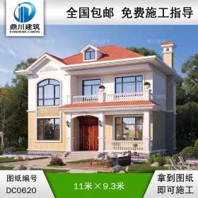 二層簡歐帶陽臺小別墅設計圖紙_農村兩層自建房別墅圖紙,鼎川建筑