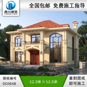 歐式二層帶陽(yáng)臺(tái)小別墅施工圖紙及效果圖_農(nóng)村兩層小戶型自建房屋設(shè)計(jì),鼎川建筑