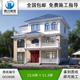 農(nóng)村三層帶露臺(tái)歐式別墅施工圖紙及效果圖_鄉(xiāng)村三層自建房屋設(shè)計(jì),鼎川建筑