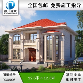 歐式二層帶陽臺復(fù)式小別墅效果圖及施工圖紙_農(nóng)村自建房設(shè)計,鼎川建筑