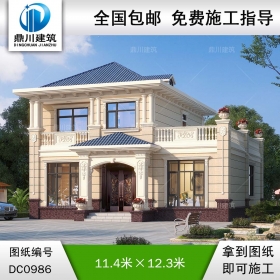 歐式二層帶露臺別墅施工圖紙及效果圖_農(nóng)村自建房設(shè)計(jì),鼎川建筑