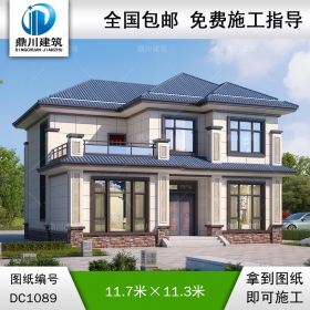 新中式二層帶露臺別墅圖紙及效果圖_農(nóng)村自建別墅設(shè)計(jì),鼎川建筑