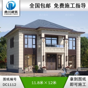 新中式二層別墅施工圖紙及外觀效果圖_農(nóng)村自建別墅設(shè)計(jì),鼎川建筑