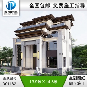 大氣新中式四層別墅施工圖紙及效果圖_新農(nóng)村自建別墅設(shè)計(jì),鼎川建筑