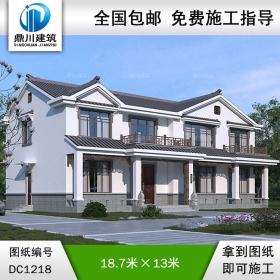 中式二層別墅施工圖紙及效果圖_農(nóng)村自建別墅設(shè)計(jì),鼎川建筑