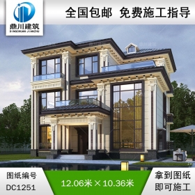 新中式三層帶旋轉(zhuǎn)樓梯別墅施工圖紙及效果圖_農(nóng)村自建別墅設(shè)計,鼎川建筑