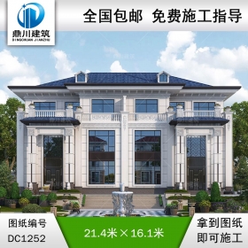 新中式三層復式雙拼別墅施工圖紙及效果圖_農(nóng)村自建別墅設計,鼎川建筑