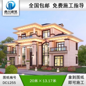 大氣新中式三層帶旋轉樓梯別墅施工圖紙及效果圖_農(nóng)村自建別墅設計,鼎川建筑