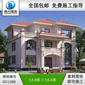 歐式三層別墅施工圖紙及效果圖_農(nóng)村自建別墅設計,鼎川建筑