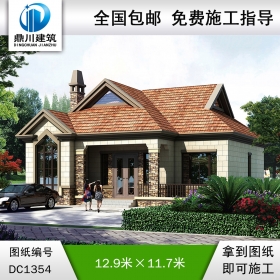 歐式一層帶閣樓別墅效果圖及施工圖紙_農(nóng)村自建別墅設(shè)計(jì),鼎川建筑