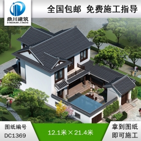 中式二層別墅效果圖及施工圖紙_農(nóng)村自建別墅設(shè)計,鼎川建筑