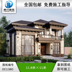 新中式二層別墅效果圖及施工圖紙_農(nóng)村自建別墅設(shè)計,鼎川建筑