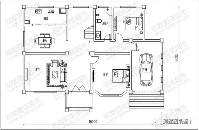 帶車庫(kù)二層農(nóng)村別墅